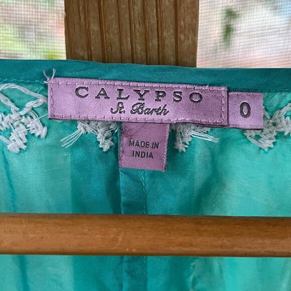 Calypso St Barth Women's Seafoam Green Beaded 100% Silk Blouse Size 0 - Picture 5 of 7